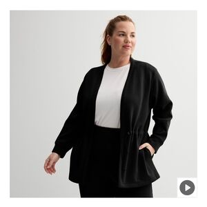 Black Open Front Drawstring Jacket